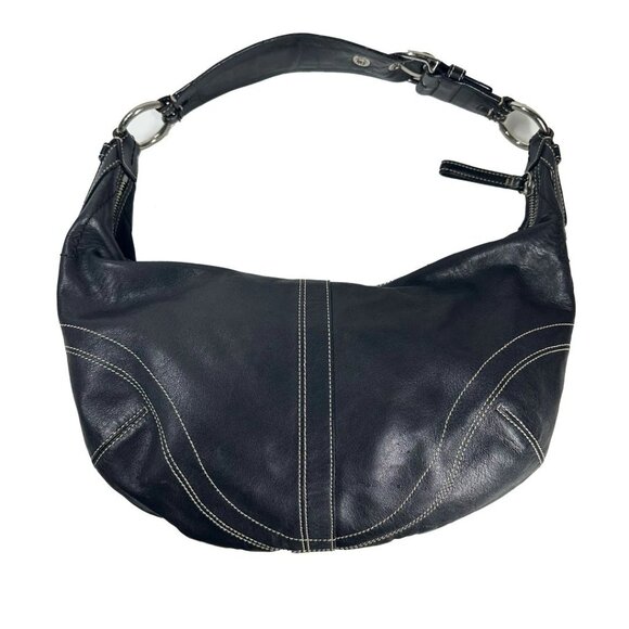 Coach Soho Hobo Bag No 10032 Black Leather Shoulder Handbag Buckle Strap - Picture 1 of 7